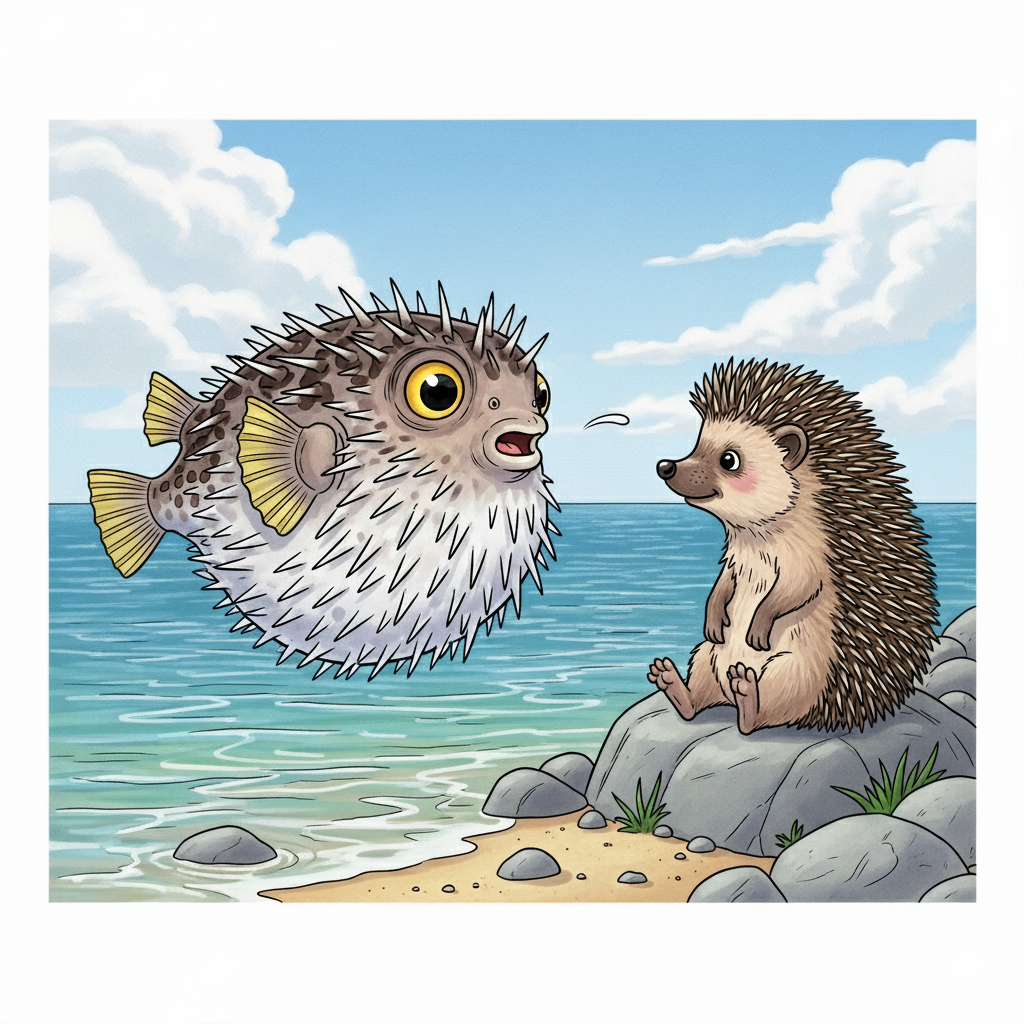 ハリネズミとハリセンボンのトゲのイラスト