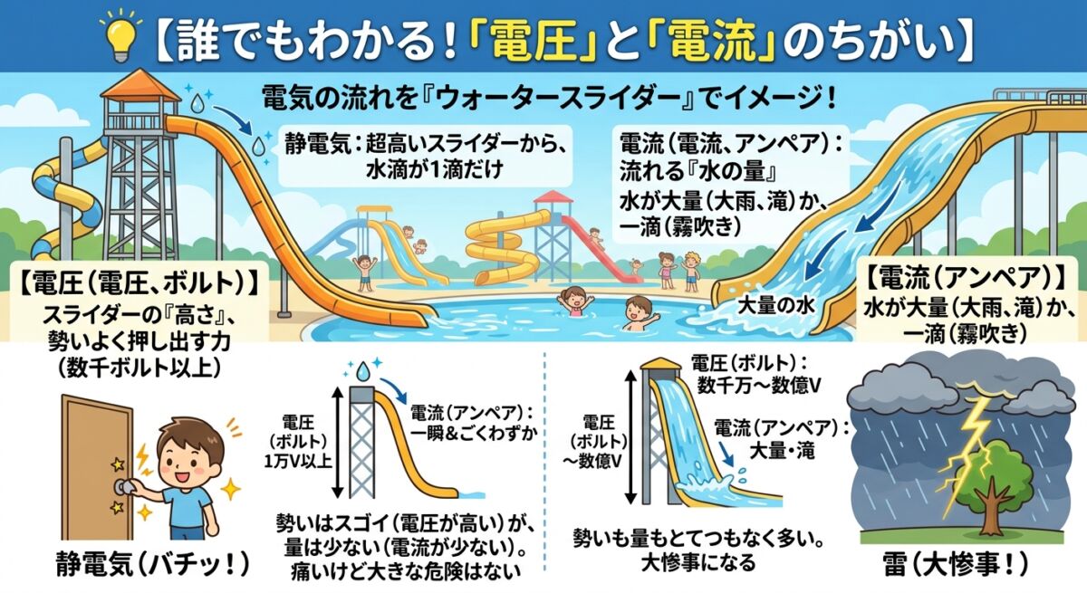 電圧と電流の違いのイラスト